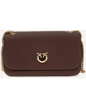 Pinko Love Birds Click Soft Horizontal Leather Shoulder Bag - Brown