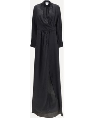 Sa Su Phi Criss Cross Polka-Dot Silk Crepe De Chine Long Dress - Black