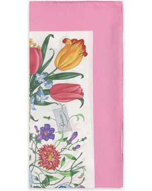 Gucci Printed Silk Flora Twill Scarf - Pink