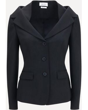 McQueen Structured Off-Shoulder Jacket With Harness Details - Blue