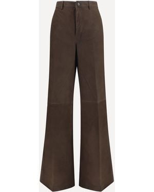 Rick Owens Wide-Leg Suede Trousers - Brown