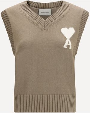 Ami Paris Sleeveless V-Neck Knitted Jumper - Grey