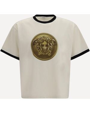 Versace Cotton Jersey T-Shirt With Poplin Balloo - Natural