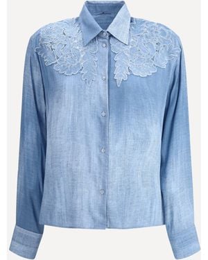 Ermanno Scervino Embroidered Denim Shirt - Blue
