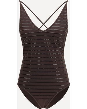 Brunello Cucinelli Shimmering Striped One-Piece Swimsuit - Brown