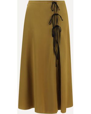 Ganni Satin Midi Skirt With Tie Details - Natural