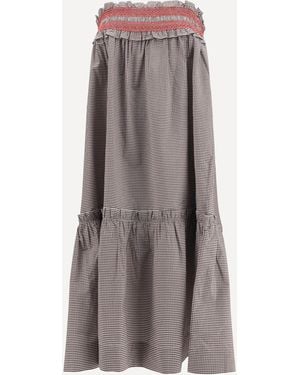 Ganni Checked Cotton Skirt With Gathered Waist - Grey