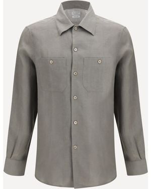 Brunello Cucinelli Easy-Fit Linen Shirt With Chest Pockets - Grey