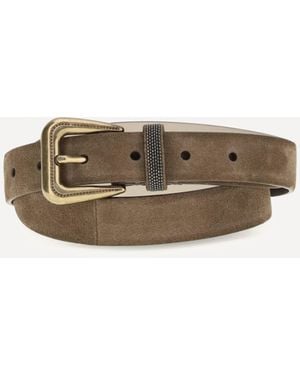 Brunello Cucinelli Suede Belt With Monili Detail - Natural