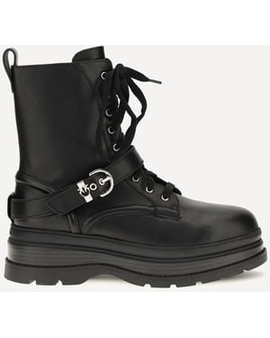 Pinko Eva Lace-Up Leather Ankle Boots - Black