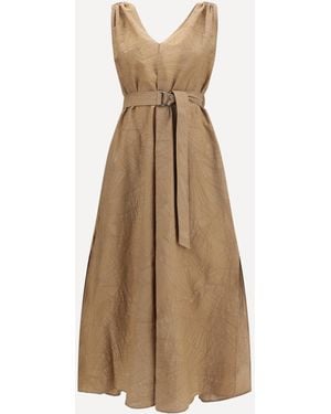 Brunello Cucinelli Midi Dress With Floral Motif - Natural