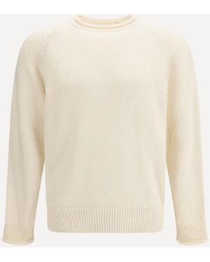 Umit Benan Ralph Crewneck Cotton Jumper With Raglan Sleeves - White