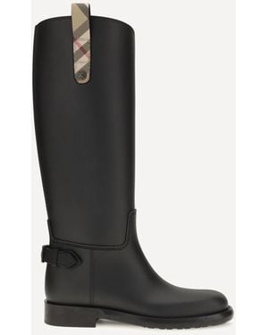 Burberry Cavalier Check Detail Knee-High Boots - Black