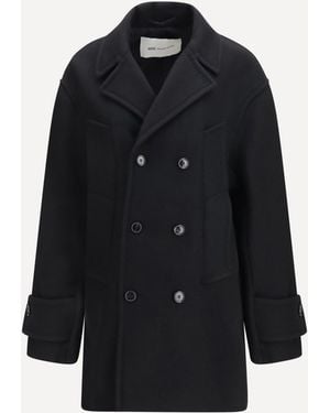 Ami Paris Virgin Wool Short Caban Coat - Black
