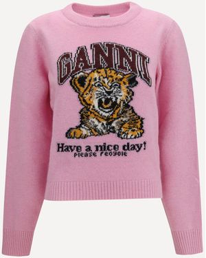 Ganni Wool Graphic Jumper - Pink