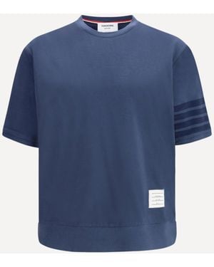 Thom Browne 4-Bar Cotton Jersey T-Shirt - Blue
