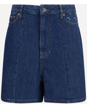 Marine Serre High-Waisted Denim Shorts - Blue