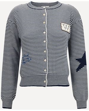 Weekend by Maxmara Cotton Knit Cardigan With Intarsia - Blue