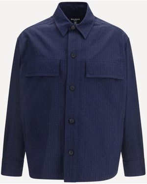 Balmain Cotton Monogram Jacquard Overshirt - Blue
