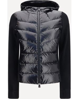 Moncler Felpa Imbottita Con Cappuccio E Zip - Nero