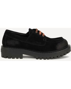 Prada Suede Lace-Up Loafers - Black