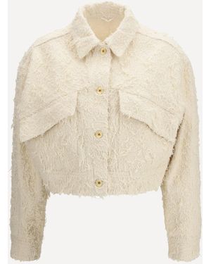Brunello Cucinelli Fuzzy Dyed Denim Outerwear Jacket With Monili - Natural