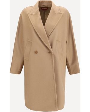 Max Mara Double Breasted Wool Drap Coat - Natural