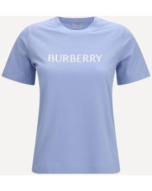 Burberry Embroidered Logo Cotton T-Shirt - Blue