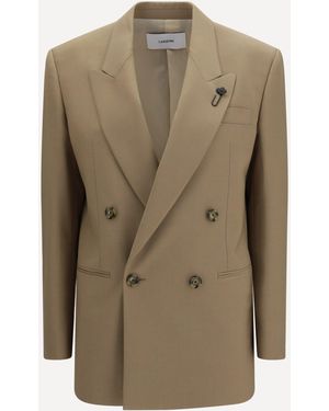Lardini Double-Breasted Stretch Wool Blend Blazer - Natural