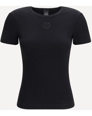 Pinko Brugherio T-Shirt With Embroidered Love Birds Logo - Black