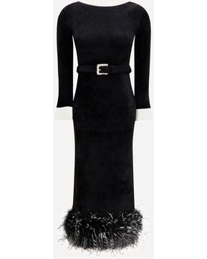 Self-Portrait Feather-Trimmed Chenille Midi Dress - Black