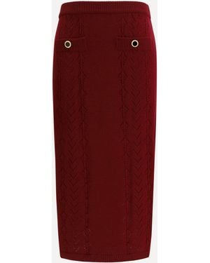 Alessandra Rich Merino Wool Midi Skirt - Red