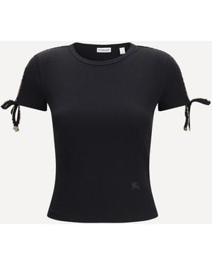 Burberry Cotton Lace-Detail T-Shirt - Blue