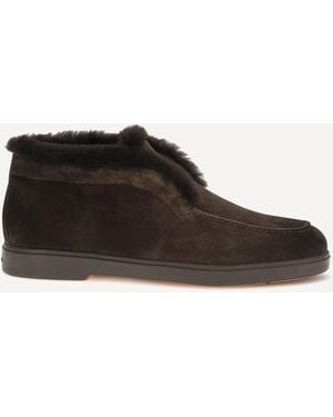 Santoni Suede Shearling Ankle Boots - White