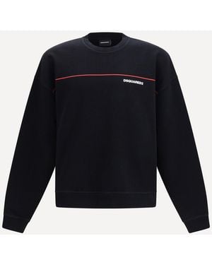 DSquared² Cotton Crew Neck Sweatshirt With Logo Print - Blue
