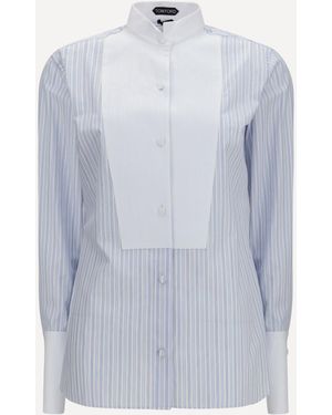 Tom Ford Camicia A Righe Con Dettaglio Frontale - Blu