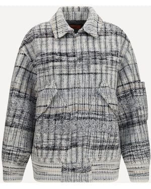 Missoni Oversized Check Wool-Blend Bomber Jacket - Grey