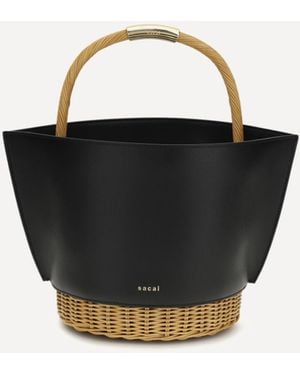 Sacai Leather And Rattan Handbag - Black