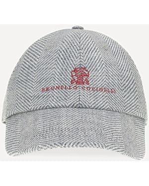 Brunello Cucinelli Alpaca, Wool And Silk Chevron Baseball Hat With Logo - Gray