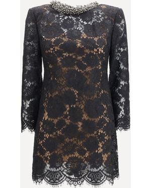 Self-Portrait Lace Long Sleeve Mini Dress - Gray