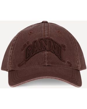 Ganni Cotton Baseball Cap With Embroidered Logo - Brown
