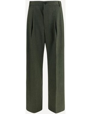 Laneus Wide-Leg Wool Pants - Green