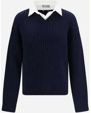 Balenciaga Cotton Jumper With Shirt Details - Blue