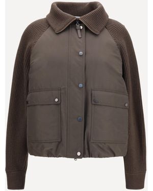 Brunello Cucinelli Down Jacket With Wool Sleeves - Brown