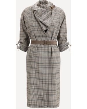 Burberry Wool Check Dress With A Shawl Collar - Grey