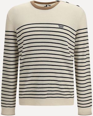 Prada Jacquard Wool And Cotton Blend Jumper - White