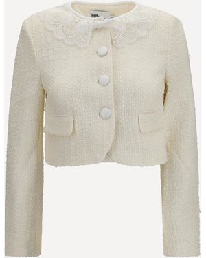 Self-Portrait Bouclé Jacket With Lace Collar - White