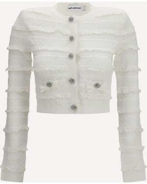 Self-Portrait Pointelle Knit Cardigan With Diamanté Detailing - White