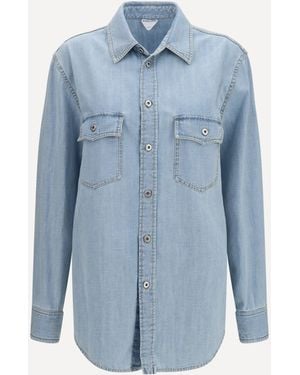Bottega Veneta Sky Bleached Oversize Denim Shirt - Blue