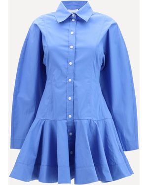 Ganni Cotton Shirt Dress With Balloon Skirt - Blue